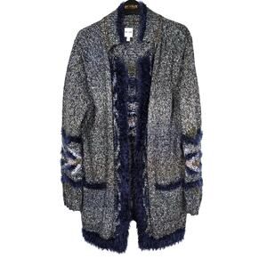 Nic+Zoe Cardigan Duster Women's L Gray Blue Eyelash Metallic Cozy Casual Winter